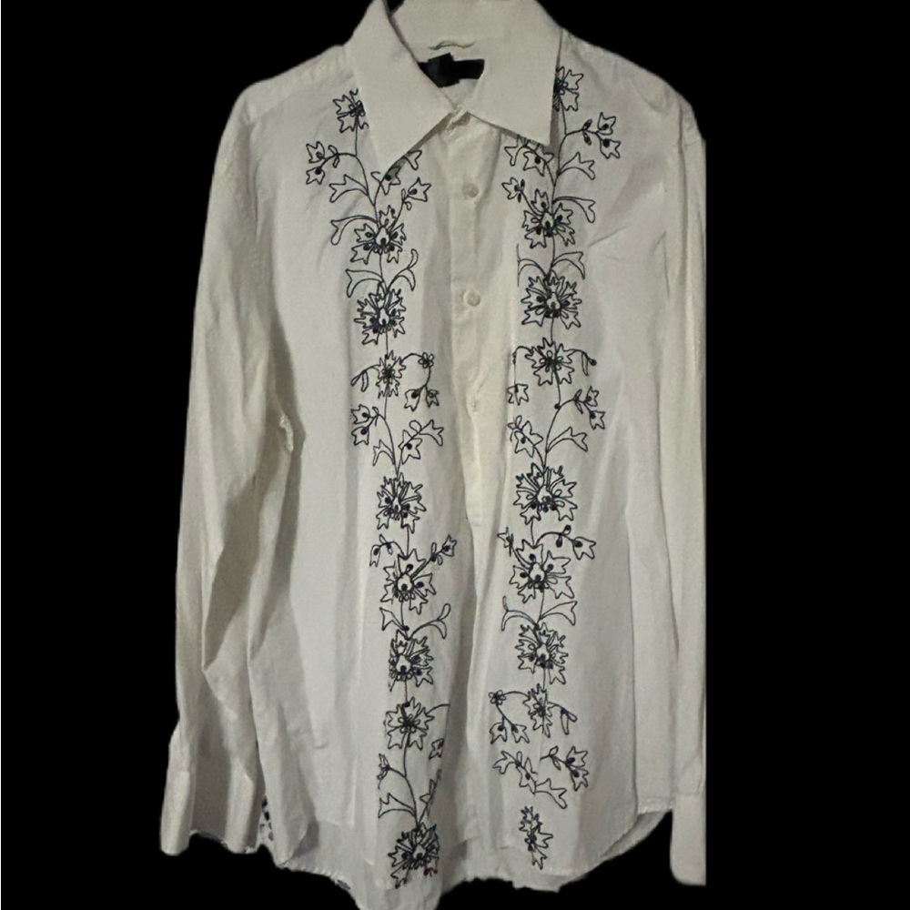 Express White Shirt with Black Floral Embroidery
